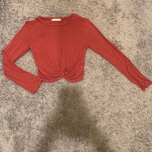 Rust Twist Front Cropped Long-Sleeve